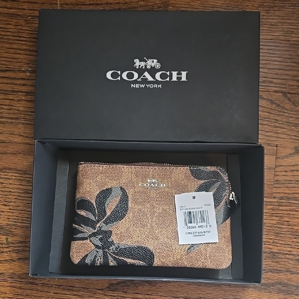 Coach Gold and Black Floral Wristlet